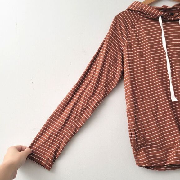 Kenneth Cole New York Orange White Striped Hoodie Top L - Picture 8 of 10